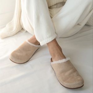 Jenni Kayne Genuine‎ Shearling Lined Suede Slip On Moccasin Clog Natural Shoe 8